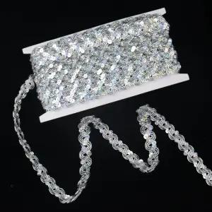 글리터 세퀸 트림 리바 RIC 랙 스캘럽 엣지 브레이드 재봉 공예 드레스 모자 가방 코스튬 7 야드 실버