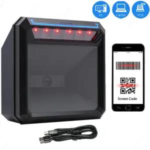 2D 데스크탑 바코드 스캐너 핸즈프리 유선 USB 빅 리더 D QR 스크린 스캐닝
