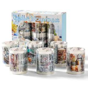 오구로 6롤 PET 테이프 세트 프리 컷 스티커 시티 스크랩북 장식용 투명 북 저널링