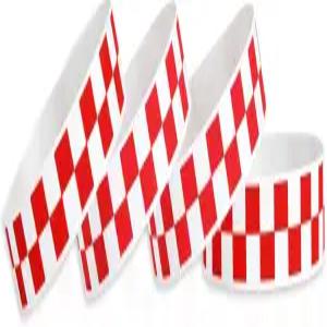 600개의 빨간색 체크무늬 종이 손목밴드 이벤트가 있는지 확인 네온 방수 팔찌 접착식 핸드밴드 콘서트