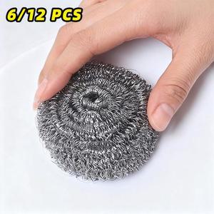 6/12개 스테인리스 스틸 수세미 녹 방지 스크래치 방지 수세미 패드 강력 세척 팬 냄비 그릴 싱크대 주방용