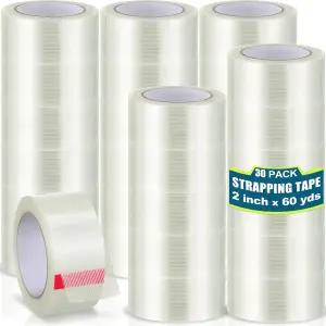 Treela 30롤 스트랩 테이프 2인치 X 60야드 550만 섬유 유리 필라멘트 투명 강화 헤비 듀티 포장 스트립