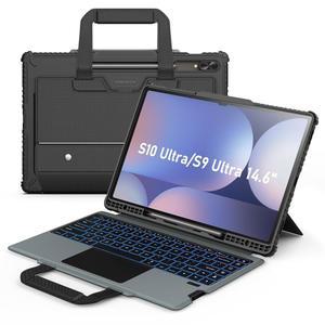 삼성 갤럭시 탭 S10 울트라 캐리 고 휴대용 핸들 탈착식 키보드 케이스 7개의 백라이트 킥스탠드 트랙패드 S펜 홀더 S9 5G(14.6인치) 포함 Nillkin