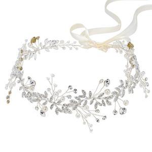 신부를 위한 SWEETV 크리스탈 브라이덜 헤드피스 실버 웨딩 헤드밴드 진주 머리 덩굴 라인스톤 여성용 헤어 액세서리