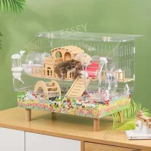 햄스터놀이터 아크릴 쳇바퀴 2층 골든햄스터 집 대형 케이지