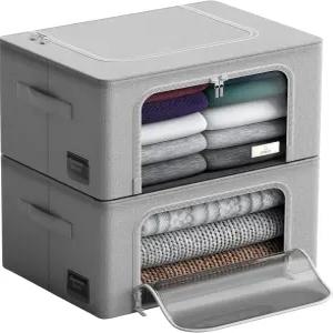 금속 프레임이 있는 소버스 보관함 쌓을 수 접을 옷 정리 가방 큰 투명 창과 휴대용 손잡이가 옥스포드