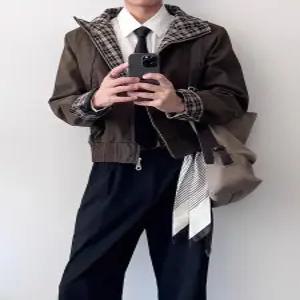 남사친 빈티지 가을 자켓 트렌디 쇼트 체크 블레이져 아이템 칼라 코트 해링턴 HT3