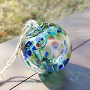 야오위안 4인치 정원 걸이용 글래싱 볼 손으로 불 수 있는 유리 창문 야외 마녀 장식 불과 보라색