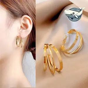 스타일리시 링귀걸이 트리플 서클 고급스러운 여성귀걸이 여자귀걸이 미니귀걸이