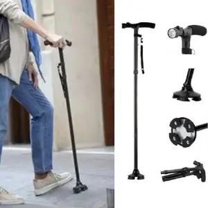 노년 건강 스틱 노인 지팡이 LED 램프 장착 접이식 4발