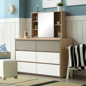 [보루네오하우스]아르메 그레이 1200 3단 서랍장+수납 거울+스툴