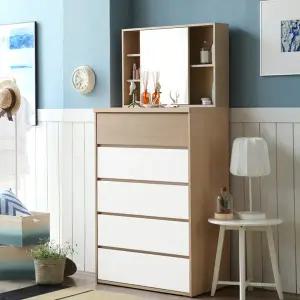 [보루네오하우스]아르메 라떼 와이드 5단 서랍장+수납거울