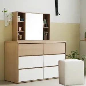 [보루네오하우스]아르메 라떼 1200 와이드 3단 서랍장+수납 거울+스툴