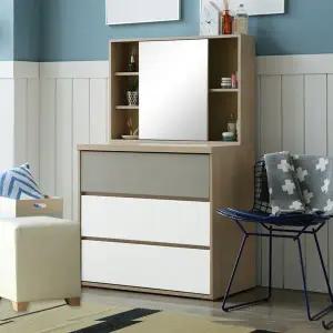 [보루네오하우스]아르메 그레이 와이드 3단 서랍장+수납 거울