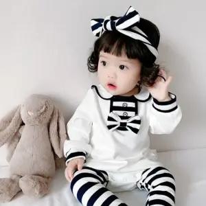 화이트아동바디슈트3종세트 줄무늬리본 옷 애기 아기 205183  [mWEB503A]