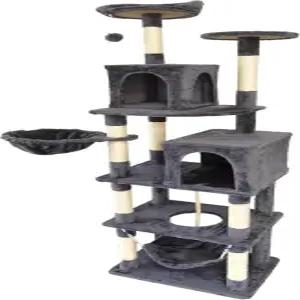 캣 트리 실내 고양이를 위한 68인치 타워 7 긁힘 기둥이 있는 플러시 다단계 콘도 2 횃불 동굴 해먹