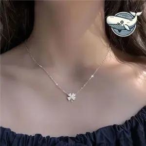 큐빅 장식 네잎클로버 목걸이 실버 팬던트 네잎클로버목걸이 네잎클로버펜던트