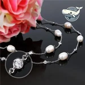 우아한 진주 목걸이 슬림 실버 체인 연말 진주초커 담수진주목걸이 진주초커목걸이