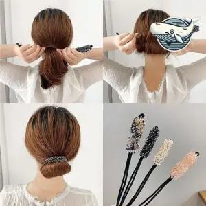 큐빅 장식 헤어핀 올림머리 네이비 믹스 와이어머리끈 올림머리끈 올림머리핀 똥머리