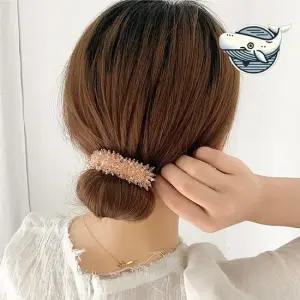 핑크 크리스탈 헤어핀 우아한 당고머리 스타일링 와이어머리끈 올림머리끈 올림머리핀