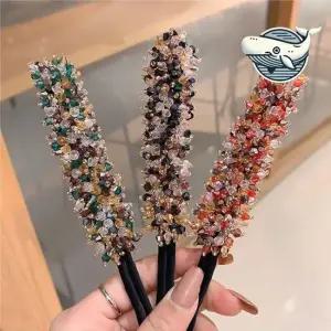 화려한 큐빅 올림머리끈 그린 믹스 다채로운 와이어머리끈 올림머리끈 올림머리핀 똥머리