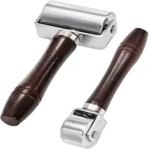 ZOOFOX 2팩 가죽 프레스 엣지 롤러 튼튼한 심 퀼팅 바느질 벽지용 손잡이가 있는 공예 플래튼 도구