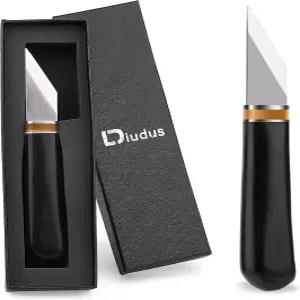 DIUDUS 가죽 스키빙 나이프 나무 손잡이가 달린 뾰족한 커팅 스키버 - DIY 공예를 위한 정교한 패키지 포함