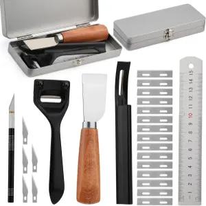 TLKKUE 가죽 스키버 조각 칼 금속 날카로운 베벨러 도구 절단 가방 손목밴드 벨트 수제 DIY 공예