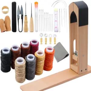 린다 가죽 스티칭 포니 - 큰 눈바늘 왁스 처리된 실 송곳 및 네일 파일이 있는 데스크톱 테이블 클램프로