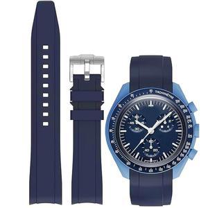 문스워치용 니지루프 밴드 커브드 엔드 노 갭 프리미엄 실리콘 고무 시계 스트랩 20MM 오메가 X 스와치 문스워치와 호환 남성용 유니버설 22MM 교체