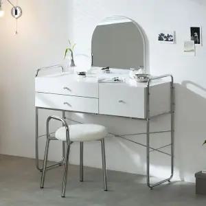 화이트 스틸 화장대 100cm  거울+의자포함  TP1113
