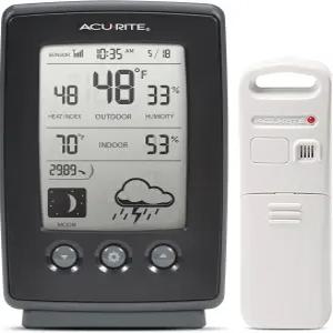 실내/외 온도 습도 달 위상(00829)을 갖춘 AcuRite 디지털 일기 예보기 블랙
