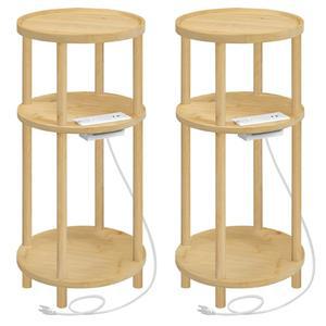 후브로 소형 2개 3단 침실 세트 조립 사이드 대나무 테이블 충전소 간편한 거실 원형