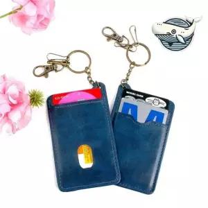 네이비 열쇠고리 가죽 카드지갑 슬림형 수납용 슬림카드지갑 네이비카드지갑