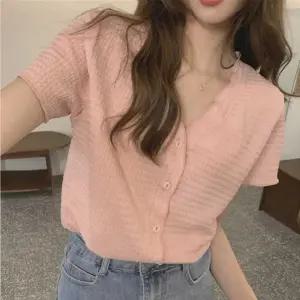 여성 여름 데이트 룩 브이넥 버튼 반팔 가디건 코디 조끼 용 오피스 여자 예쁜