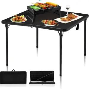 아웃스퍼지 34인치 접이식 테이블 다리와 휴대용 손잡이가 있는 사각 캠핑 카드 야외 요리용 플라스틱 닉