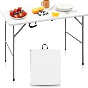 아웃스퍼지 4피트 휴대용 접이식 테이블 손잡이가 있는 실내 야외 플라스틱 식탁 캠핑 닉 및 파티를 위한
