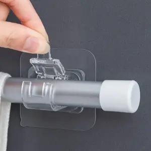 무타공 집게형 커튼봉 홀더 세트 (2p 투명) 커튼고리 수건걸이봉 지지대 거치대