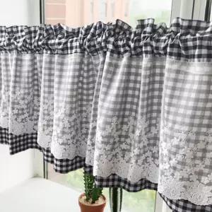 로맨틱 레이스 체크 바란스 커튼(106x45cm) (블랙)인테리어 장식용 주방커텐 창문 부엌 디자인