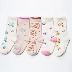 j로미 긴목 5족 세트 여아 면 꽃 양말 어린이 키즈 어린이용 무늬