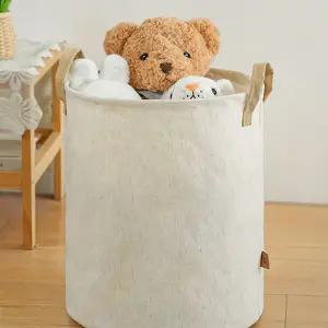 린넨 패브릭 원형 빨래 세탁 바구니 다용도 통물보관함 통풍 분리수거망 사함 접이형 물바구니 햄퍼