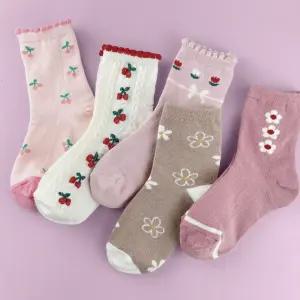 유아아동양말 c체리중목 5족세트 아기여아 플라워양말 어린이 신생아 키즈 초등학생 데일리 니삭스 남아 어