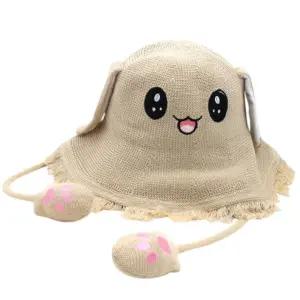 귀가 움직이는 토끼 챙 니트 여름용 모자 발바닥 자수 디테일 아동어린이사파리모자 키즈 벙거지 소풍