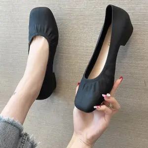 발편한 말랑말랑 소재 셔링 디테일 여성 방수 구두힐 통굽 웨딩슈즈 슬링백 수제화 가보시 승무원 정장 웨