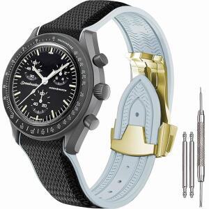 오메가 스워치 문스워치용 카이마이 스트랩 20MM 커브드 엔드 심리스 고무 스트랩 접이식 버클 밴드 문스워치 스피드마스터 워치 남성 여성용