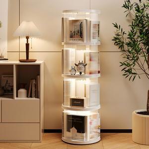 360 회전 책장 거실 바닥 다층 수납 선반 대용량 가정용 투명 달린 바퀴