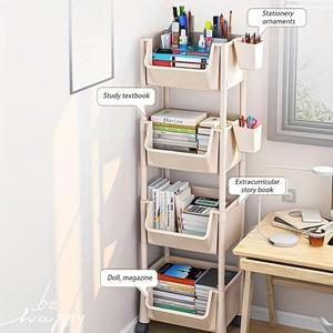 5단 카트 책장 거실용 침실 도서 있는 모바일 바퀴가 기숙사