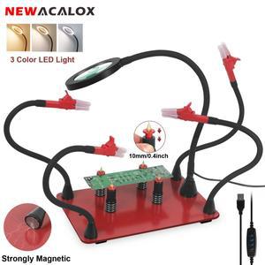 NEWACALOX PCB 전자 수리용 강력한 마그네틱 기반 유연한 암, 손 납땜 스테이션, 3 ~ 6X 돋보기