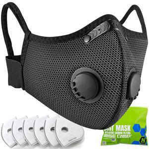 베이스캠프 실버 및 블랙 업그레이드 M 플러스 먼지 마스크 6개의 활성탄 필터가 있는 재사용 가능한 호흡기 목공 건설 마당 잔디 페인트 먼지용 안전 작업