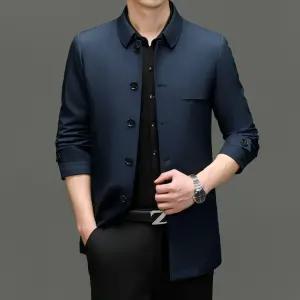 남성용 하프 캐주얼 트렌치 칼라 산실크 봄가을 코트 심플데일리룩 상의 OOTD3